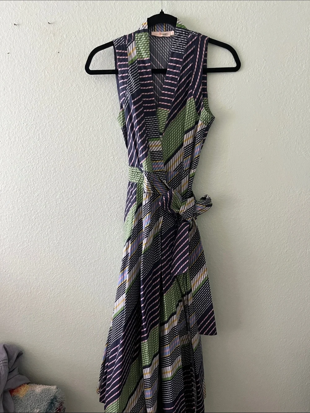 Tori Burch Sleeveless Striped Midi Dress in Navy & Green